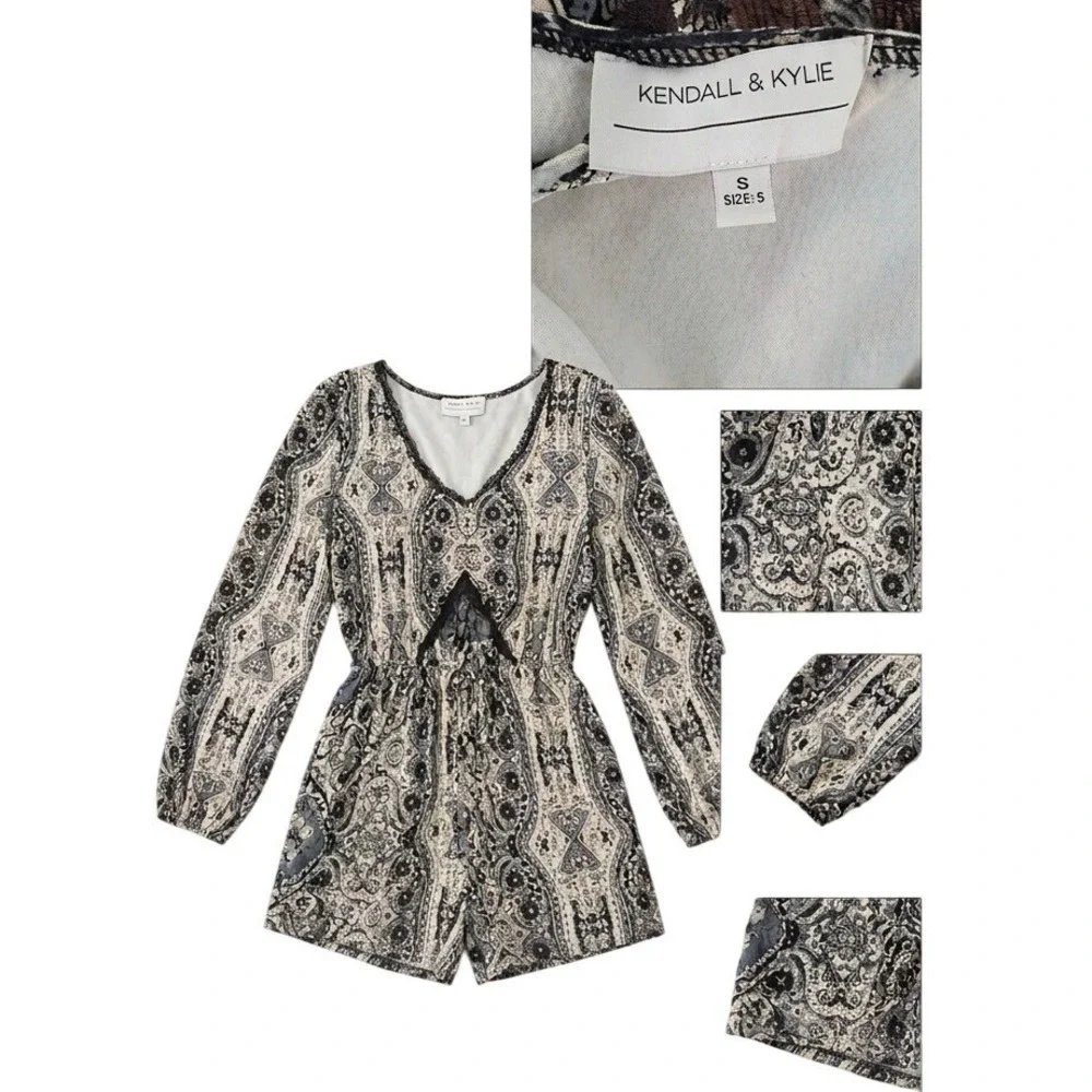 Kendall +‎ Kylie Bohemian Paisley Romper, Long Sleeve Size Small